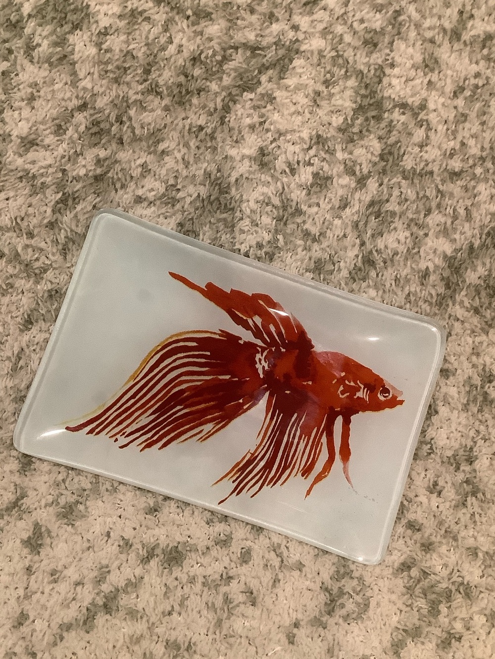 West Elm Red Betta Fish Glass Trinket Jewelry Soap  Dish RS 6”x4”